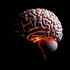 Scientific Diagram of the Brain, Highlighting the Cerebral Cortex and Brainstem
