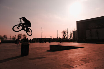 Biker man with sunset