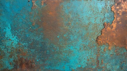 Obraz premium Textured Copper Surface with Turquoise Patina in Abstract Composition