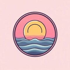 Obraz premium A stylized sunset over ocean waves in a circular design