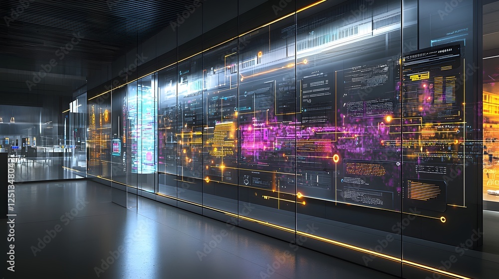 Poster cutting edge futuristic digital interface featuring a complex network of glowing data connections in
