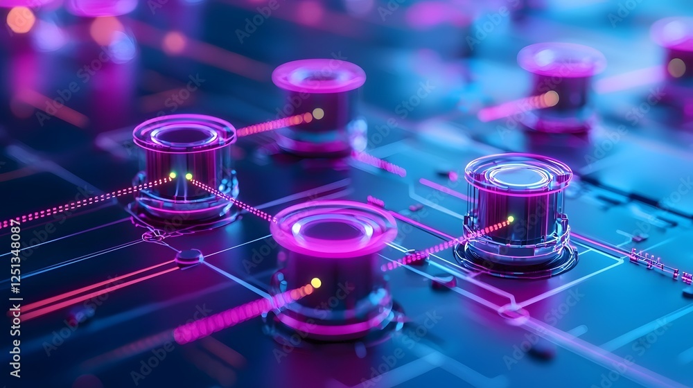 Poster intricate high tech system design with glowing interactive elements and fluid data connections visua