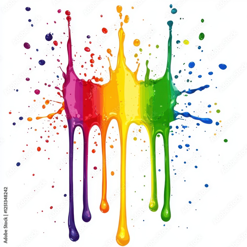 Poster vibrant color splash background with droplets and splatter effects in a spectrum of colors including