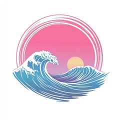 Stylized Ocean Wave Sunset Artistic Design