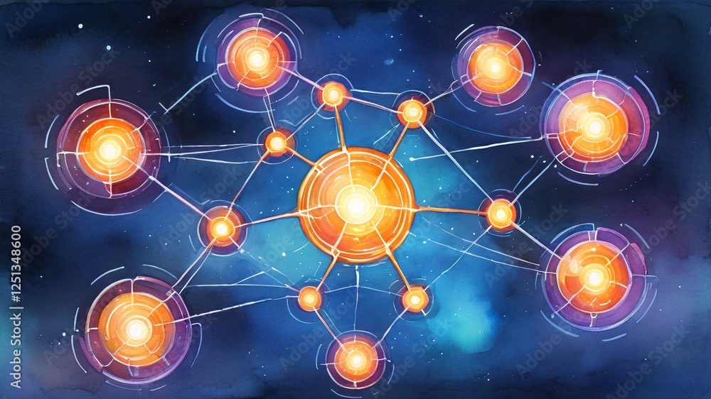 Aufkleber abstract digital network with bright nodes on cosmic background