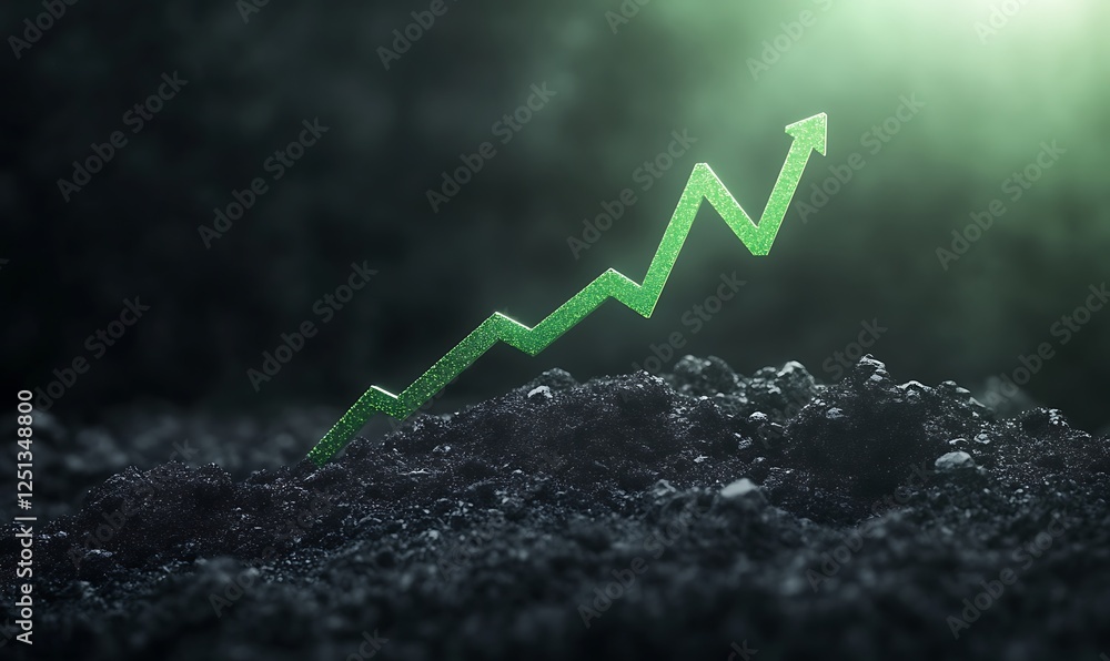 Poster a vibrant 3d profit graph illustrating sharp growth in a glowing green style.