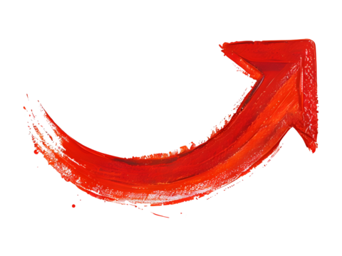 Curved Red Paintbrush Arrow Against Transparent Background
