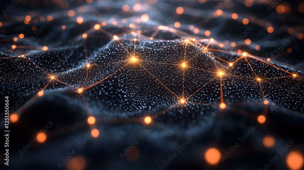 Poster futuristic brain network with vibrant data streams flowing through interconnected neural links and l