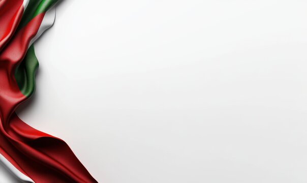 Draped Sudanese flag, white background, space for text, national pride, design element