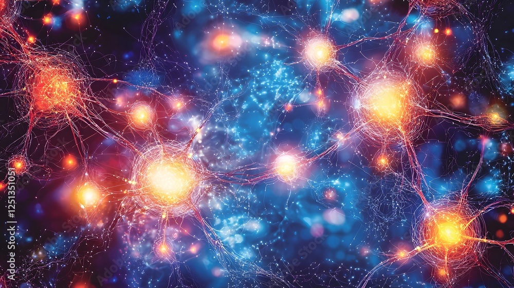 Poster futuristic digital brain with interconnected neurons and glowing information pathways abstract neura
