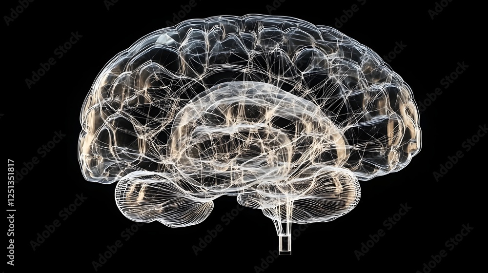 Poster futuristic brain network visualization depicting the intricate neural connections and signaling path