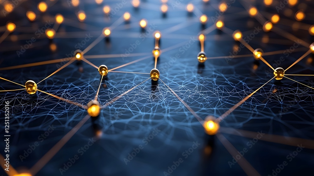 Poster neural network representation with glowing connections and digital information visualizing the conce