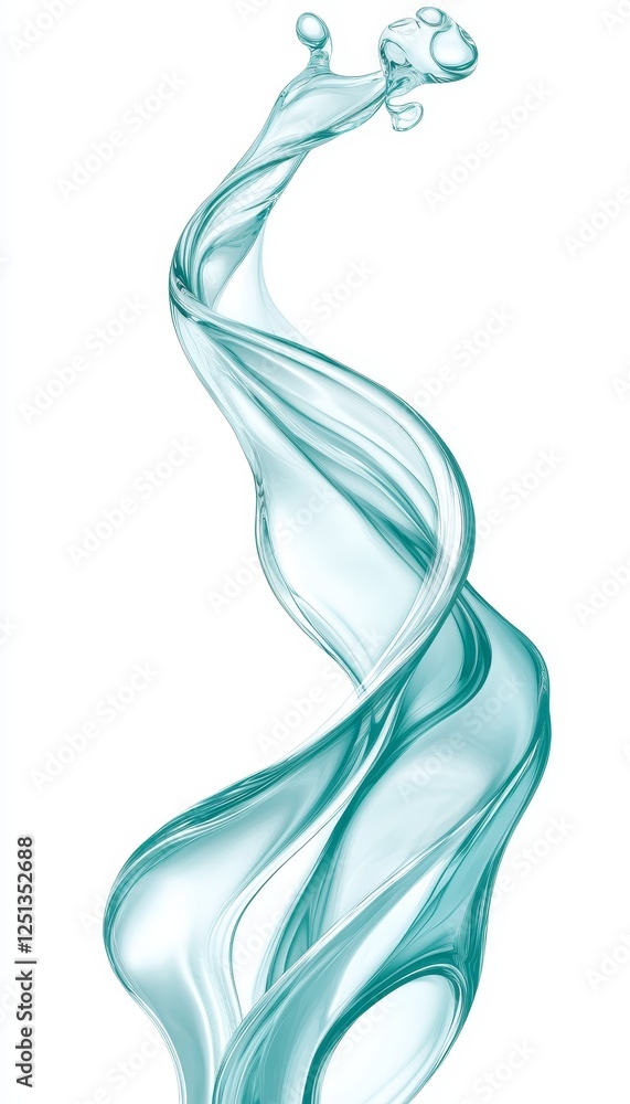 Poster flowing elegance abstract of dynamic teal curves with subtle highlights on white background