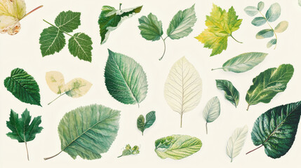 Collection of various leaves arranged on a wooden surface in natural light setting