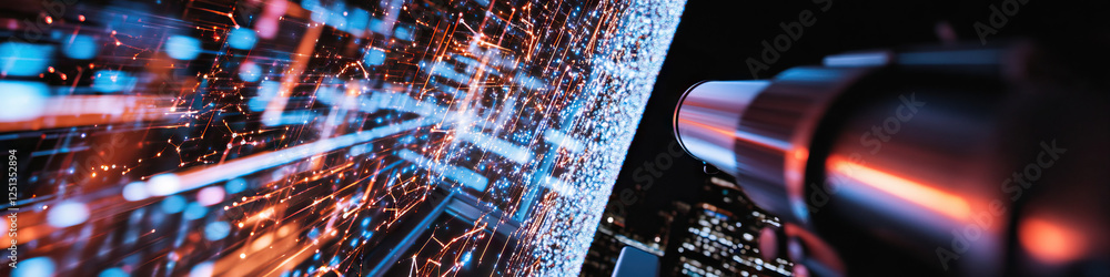 Poster telescope view of illuminated data network display