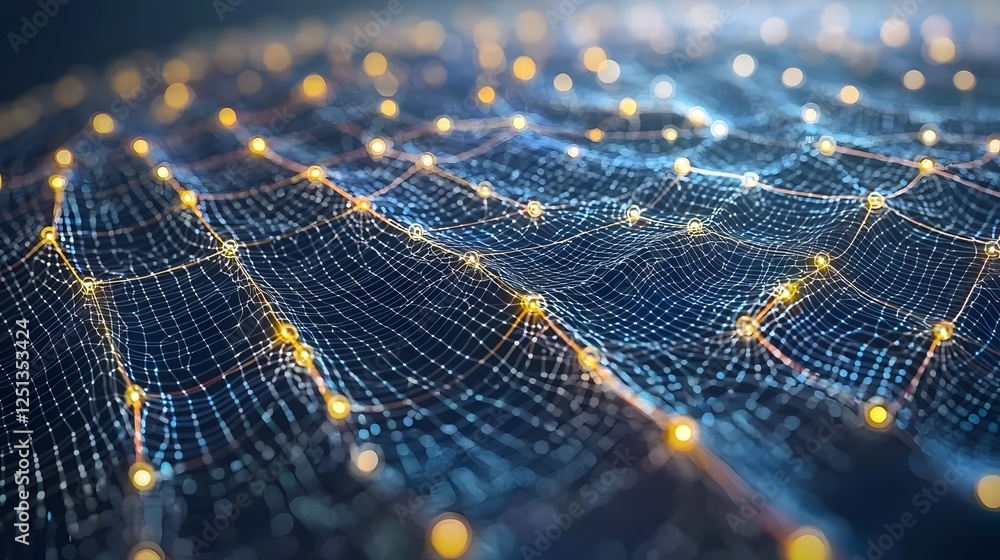 Poster futuristic visualization of an brain network with glowing neural connections lighting up in an inter