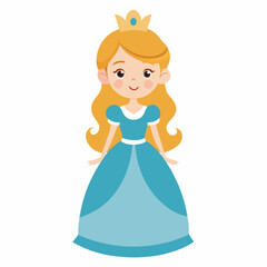 Fototapeta premium cartoon princess with long blonde hair and a blue dress. She is smiling and has a crown on her head. Doll for Kids Pro Vector