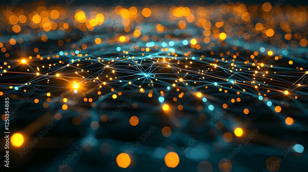 Poster futuristic intelligence neural network with luminous glowing cyberpunk inspired digital pathways tra