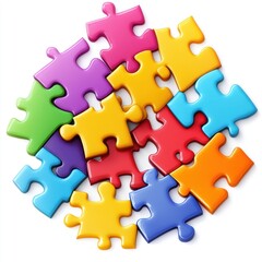 Colorful Jigsaw Puzzle Pieces Arranged in a Random Pattern on a Bright Background Perfect for Childhood Development, Education, and Entertainment