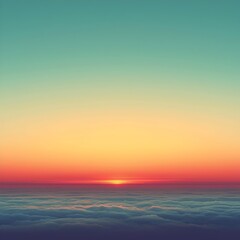 Fototapeta premium A breathtaking sunset above the clouds, showcasing a gradient of warm orange, soft pink, and cool teal hues, creating a serene and tranquil atmosphere.