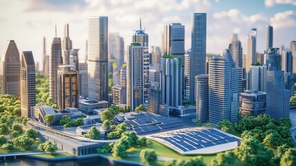 Net-zero strategy roadmap flat design front view future cities theme 3D render Complementary Color Scheme.