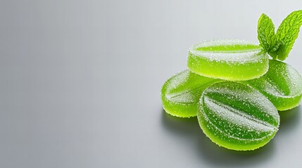 Refreshing green candies with a mint leaf.