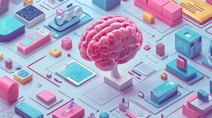 Digital representation of creating innovative solutions with neural networks  Colorful abstract geometric shapes cubes and spheres symbolize the power of intelligence data