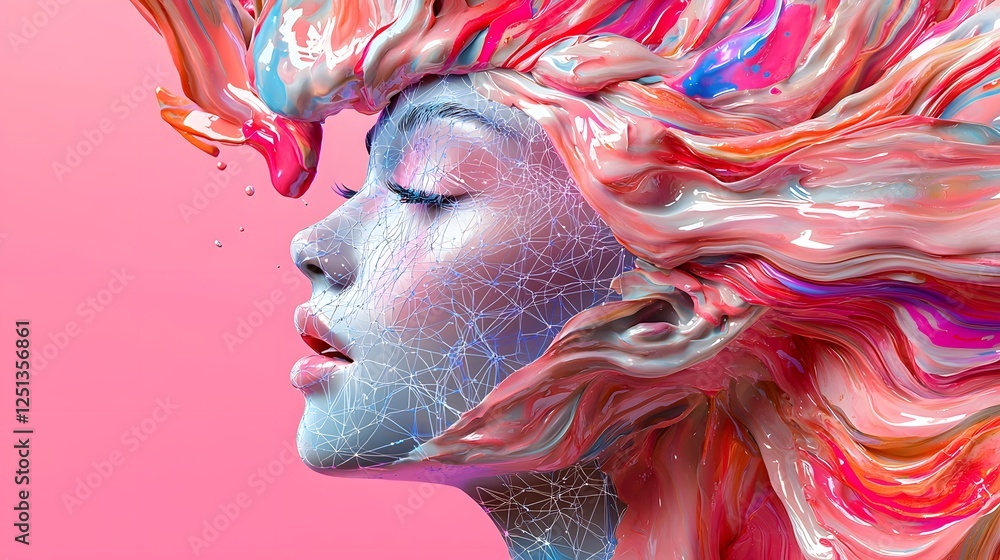 Poster innovative and visionary digital artwork created by ai depicting the dynamic and transformative proc