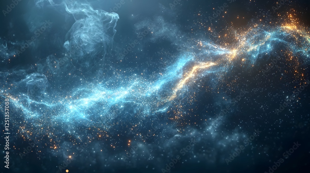 Poster unleashing ai s creative energy through glowing digital sparks in abstract cosmic space visualizatio