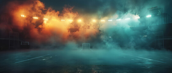 A dramatic sports stadium scene, featuring smoke and lights, perfect for an energy-filled backdrop.