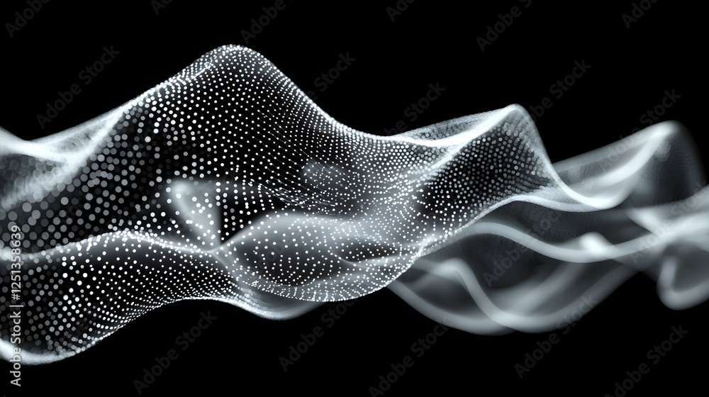 Poster flowing lights and abstract shapes emerging from a neural network symbolizing the dynamism and innov