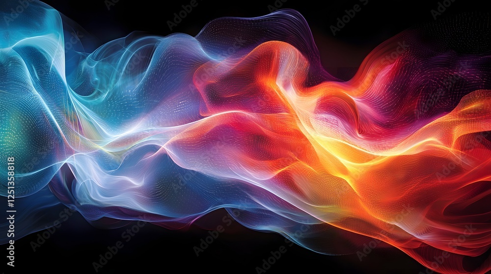 Poster flowing lights of ai driven innovation surreal shapes and vibrant patterns emerge from a neural netw