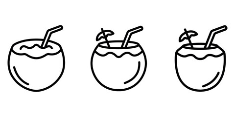 coconut-drink outline or line icon design bundle.