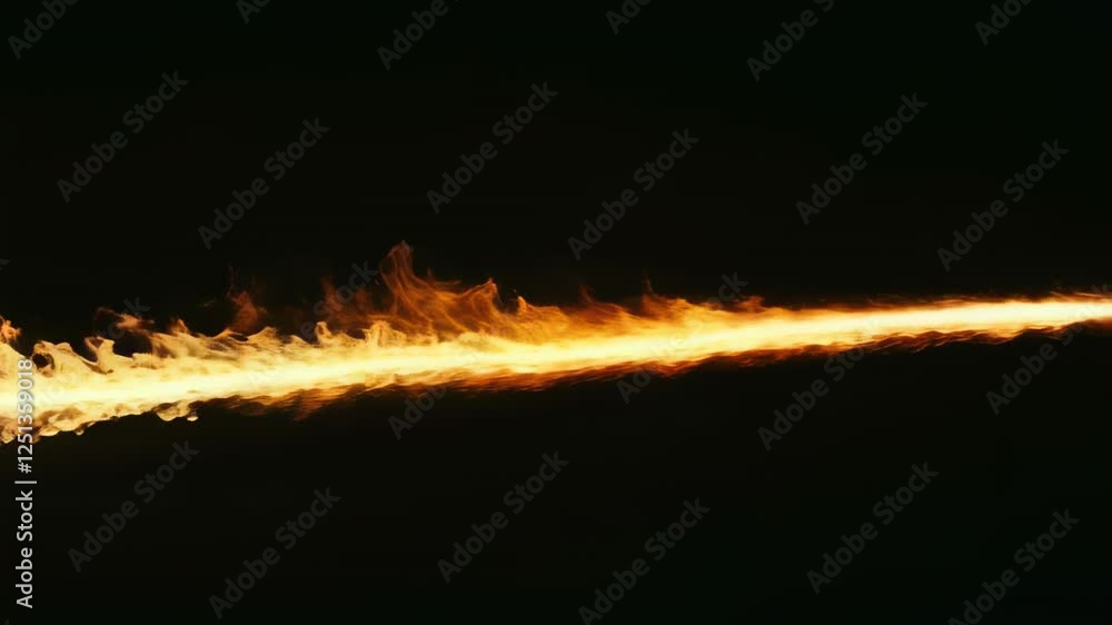 Poster Bright fire trail waving on black background creating a powerful and energetic visual effect, perfect for motion graphics, visual effects, and any project needing a touch of fiery intensity