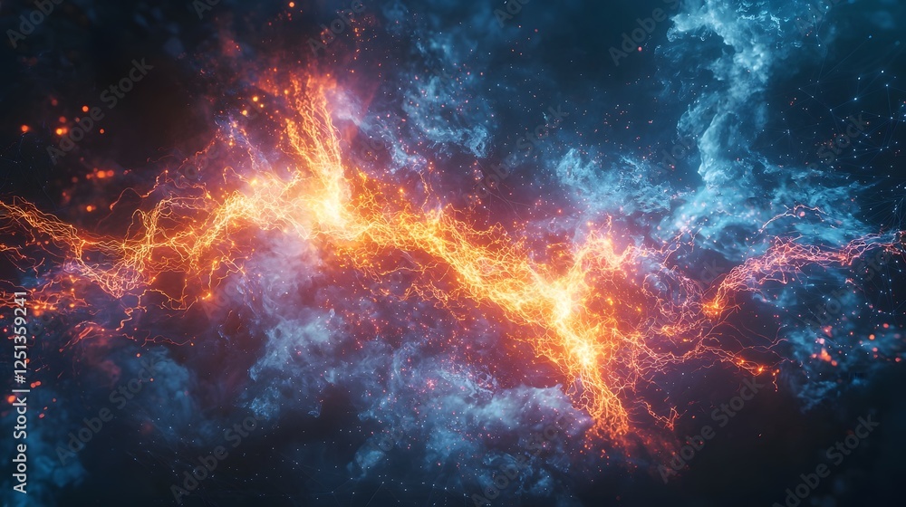 Poster futuristic power of represented by a dynamic explosive display of luminous energy digital networks a