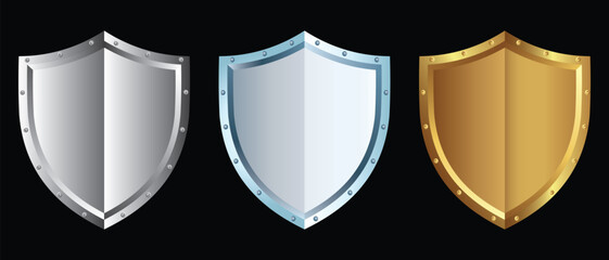 Shield icon, vector set. Set of shields, guard silhouette. Shield symbol, sign, logo or emblem design. Vector Protect shield security icons. illustration.