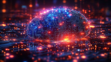 Digital egg on circuit board; glowing network