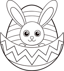 Adorable Easter Bunny Hiding Inside Striped Egg Coloring Page
