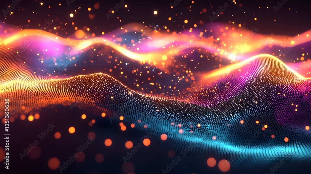 Poster mesmerizing abstract digital landscape with bright neon lights dynamic neural network connections an