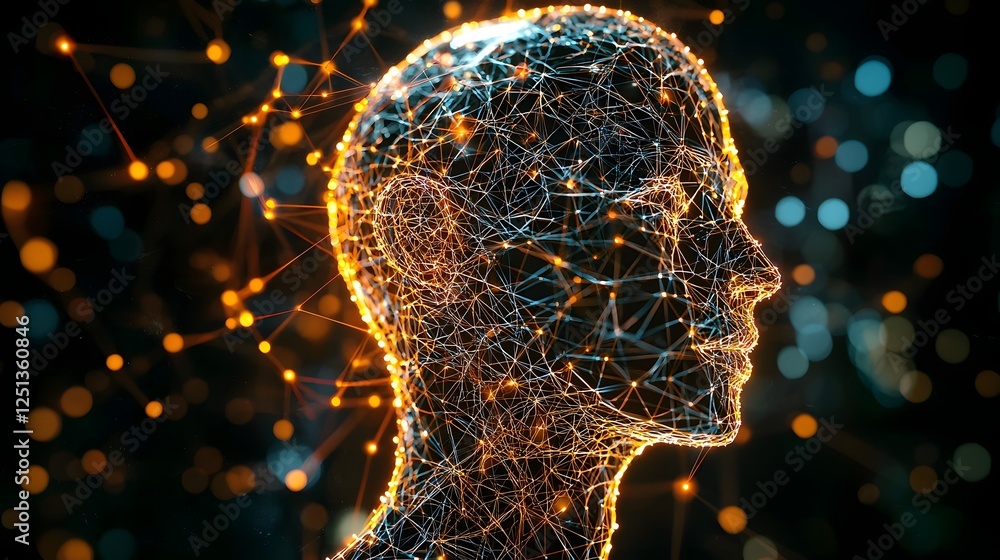 Poster glowing neon neural network connections depicting groundbreaking concepts of intelligence and techno