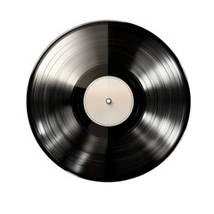 Obraz premium Classic black vinyl record with a blank label isolated on a transparent background. High-quality close-up of retro music media, perfect for music collectors, vintage enthusiasts