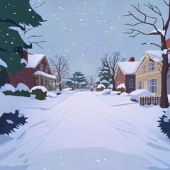 Fototapeta premium Snowy Suburban Street Winter Wonderland Scene