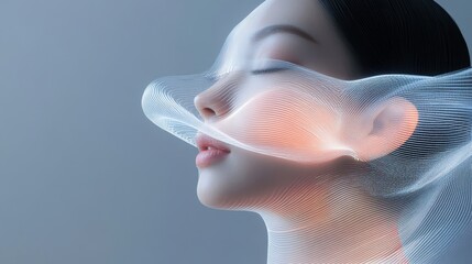 Conceptual art portrait of asian woman with facial lines and fair skin in artistic style