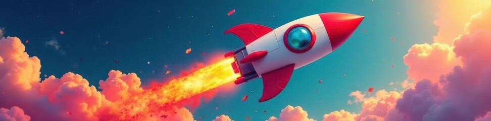 A vibrant rocket ship soaring, carrying backpacks, pencils, and books ,  backpack,  education supplies