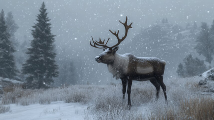Reindeer Radiance: Majestic in Snow (Variant 0)