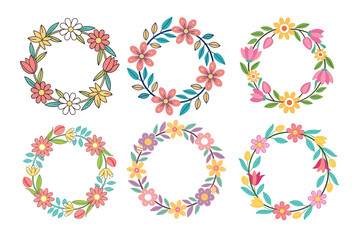 A Bundle of Cute Cercle Flower Wreath Vector Cartoon Illustration