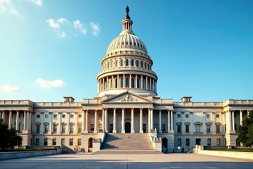Grand capitol building facade, intricate detailing, usa, columns