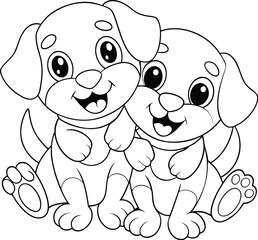 Adorable Dalmatian Puppies Cartoon, Coloring Page, Friends, Happy, Cute