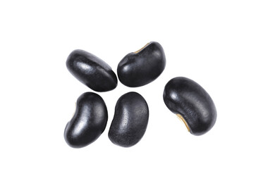 Black beans close up, isolated on white background, top view.	
