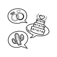 Valentine's day doodle set wedding rings 